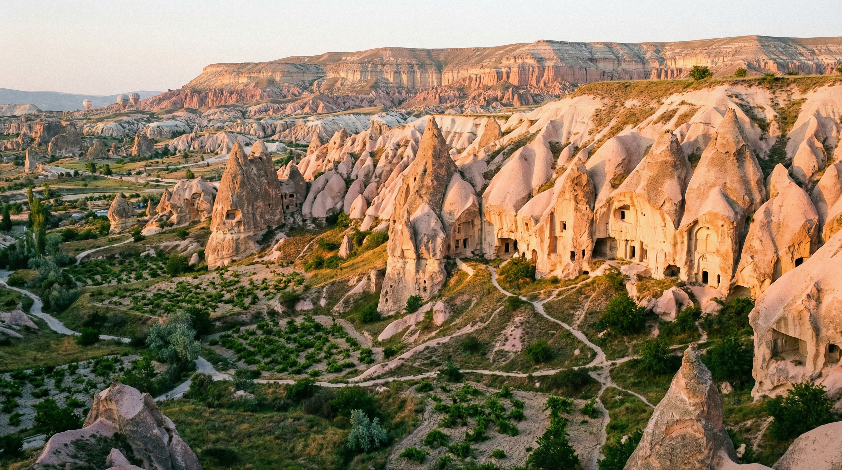 Cappadocia's Rose Valley with fairy chimneys and cave dwellings